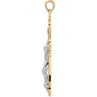 14K Two-Tone Solid Gold INRI Crucifix Pendant with Textured Design and Polished Finish by Oro Pregiato