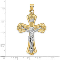 14K Two-Tone Solid Gold INRI Crucifix Pendant with Textured Design and Polished Finish by Oro Pregiato