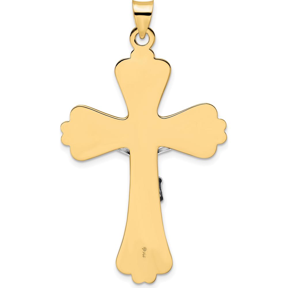 14K Two-Tone Solid Gold INRI Crucifix Pendant with Textured Design and Polished Finish by Oro Pregiato