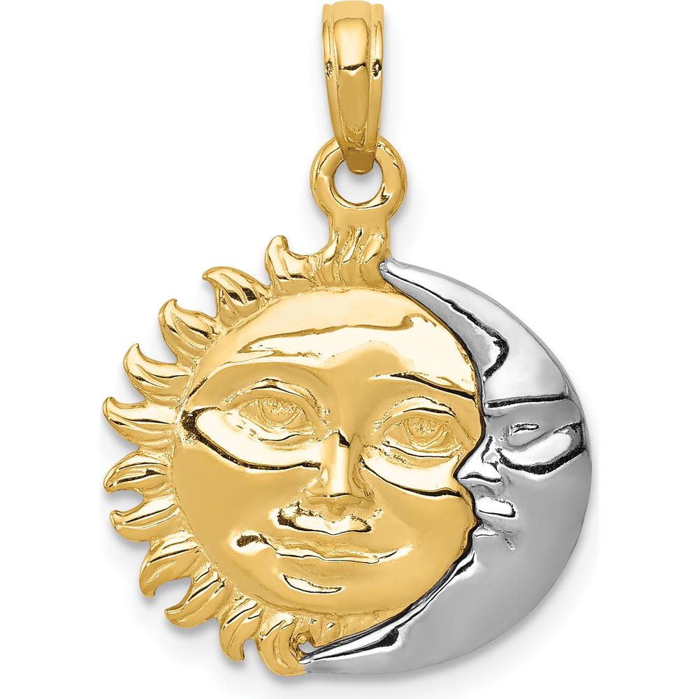 14K Two-Tone Solid Gold Polished Reversible Sun and Moon Pendant - Celestial Charm, 23mm Length by Oro Pregiato