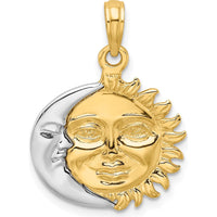 14K Two-Tone Solid Gold Polished Reversible Sun and Moon Pendant - Celestial Charm, 23mm Length by Oro Pregiato