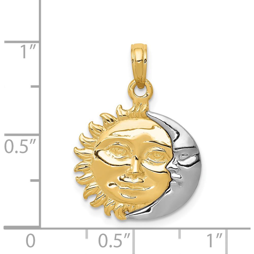 14K Two-Tone Solid Gold Polished Reversible Sun and Moon Pendant - Celestial Charm, 23mm Length by Oro Pregiato
