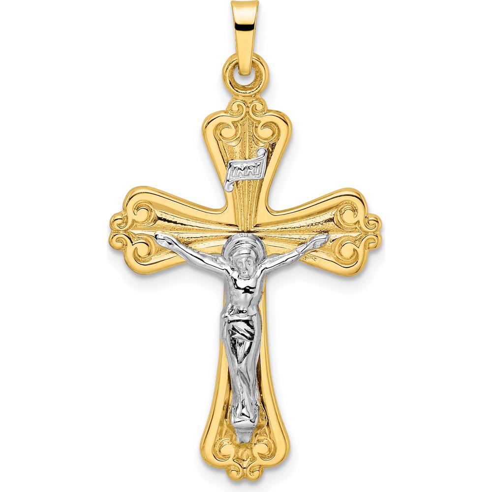 14K Two-Tone Solid INRI Crucifix Cross Pendant with Polished Finish - Religious Jewelry for Men and Women by Oro Pregiato