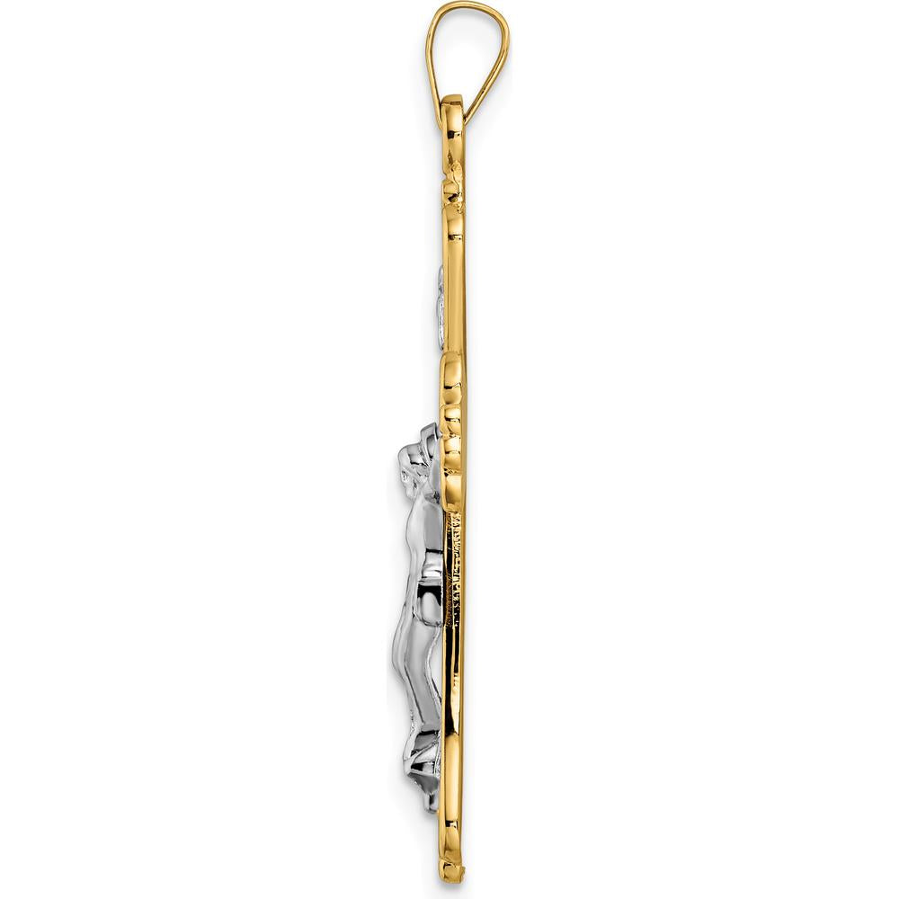 14K Two-Tone Solid INRI Crucifix Cross Pendant with Polished Finish - Religious Jewelry for Men and Women by Oro Pregiato