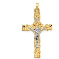 14K Two-Tone Solid INRI Crucifix Pendant in Yellow and White Gold - 37.8mm Length by Oro Pregiato