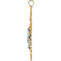 14K Two-Tone Solid INRI Crucifix Pendant in Yellow and White Gold - 37.8mm Length by Oro Pregiato
