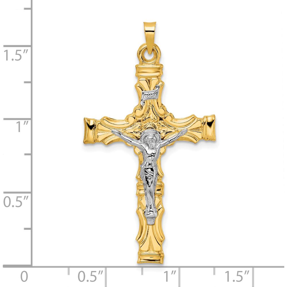 14K Two-Tone Solid INRI Crucifix Pendant in Yellow and White Gold - 37.8mm Length by Oro Pregiato