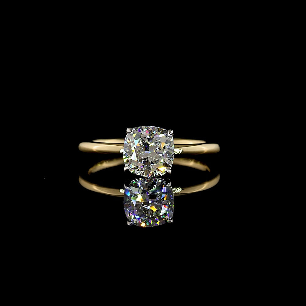 14K Two Tone Solitaire Engagement Ring with 1.50 Carat Square Cushion Brilliant Cut Lab Diamond - D VVS1 IGI Certified - Covaloro Fine Jewelry