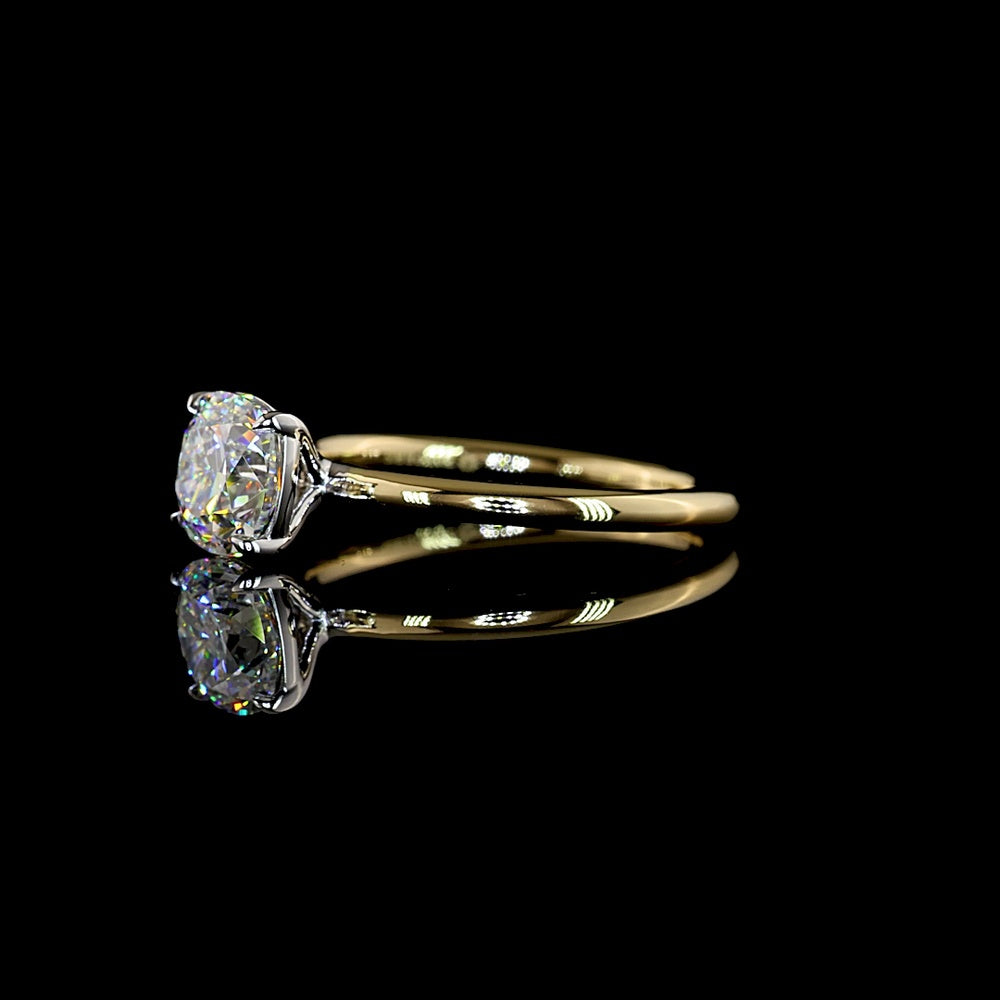 14K Two Tone Solitaire Engagement Ring with 1.50 Carat Square Cushion Brilliant Cut Lab Diamond - D VVS1 IGI Certified - Covaloro Fine Jewelry