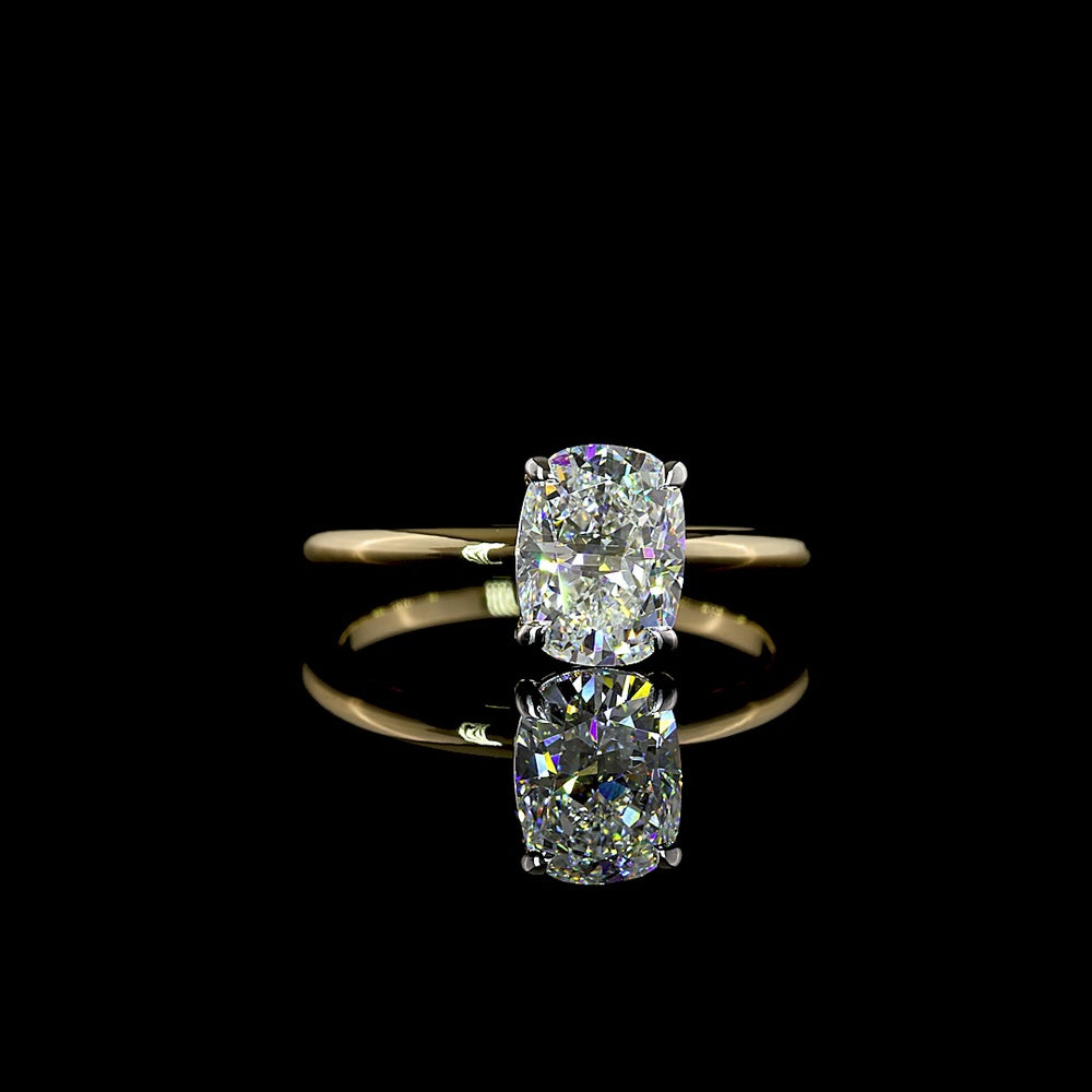 14K Two Tone Solitaire Engagement Ring with 1.61 Carat Cushion Brilliant Cut Lab Diamond - D VVS2 IGI Certified - Covaloro Fine Jewelry