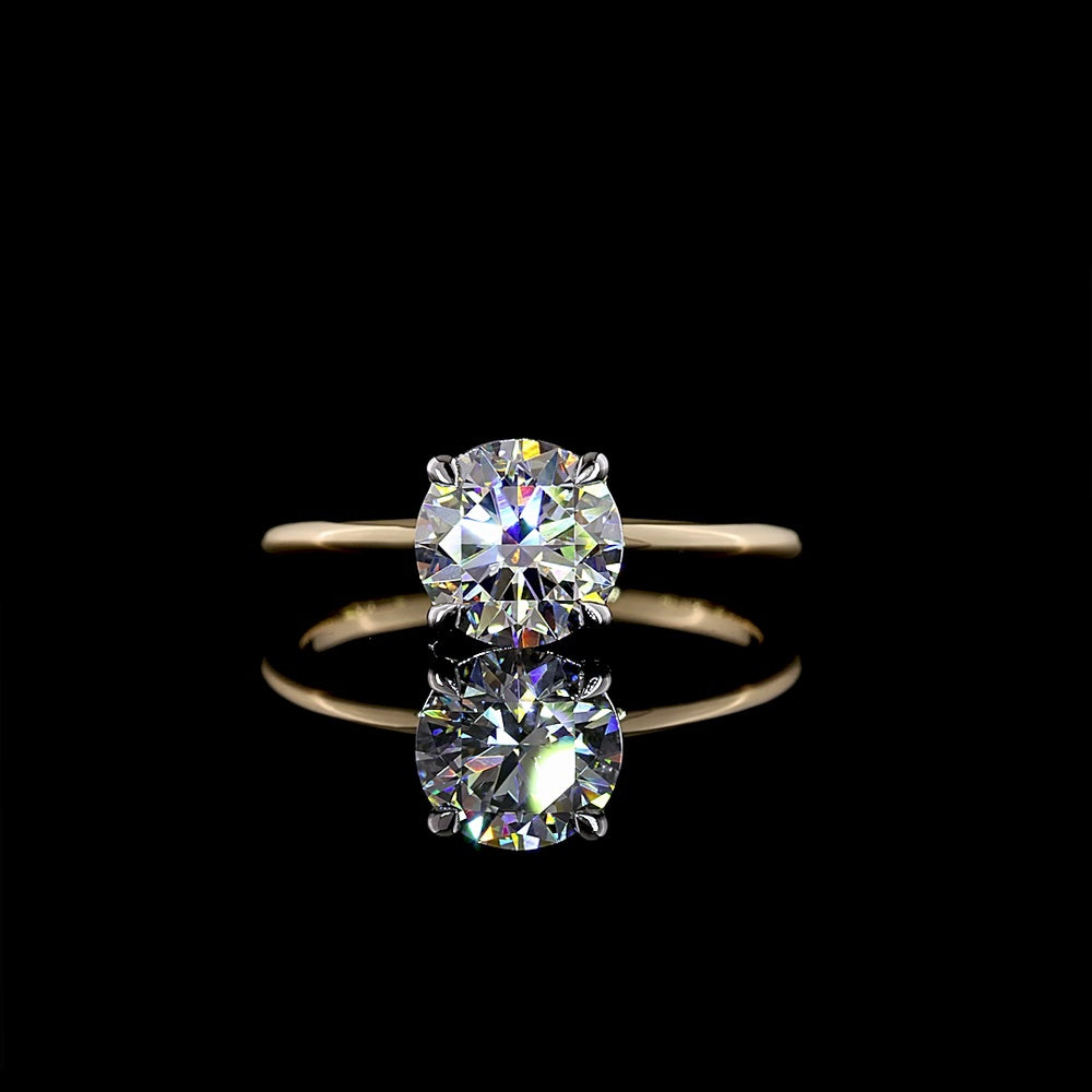 14K Two Tone Solitaire Ring with 1.51 Carat Round Brilliant Lab Diamond - D VVS2 Clarity, IGI Certified - Covaloro Fine Jewelry