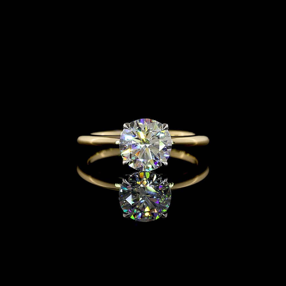 14K Two Tone Solitaire Ring with 1.77 Carat Brilliant Cut Round Lab Diamond - IGI Certified E VVS2 - Covaloro Fine Jewelry