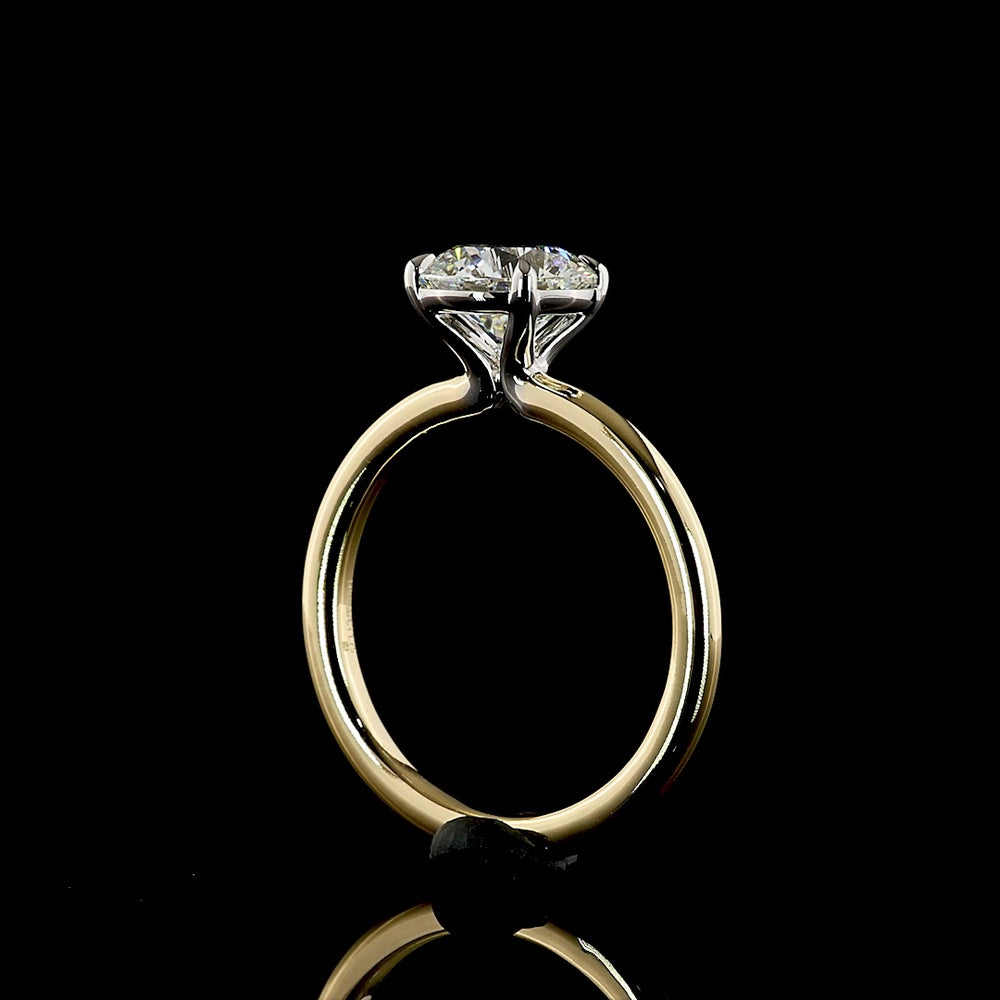 14K Two Tone Solitaire Ring with 1.77 Carat Brilliant Cut Round Lab Diamond - IGI Certified E VVS2 - Covaloro Fine Jewelry