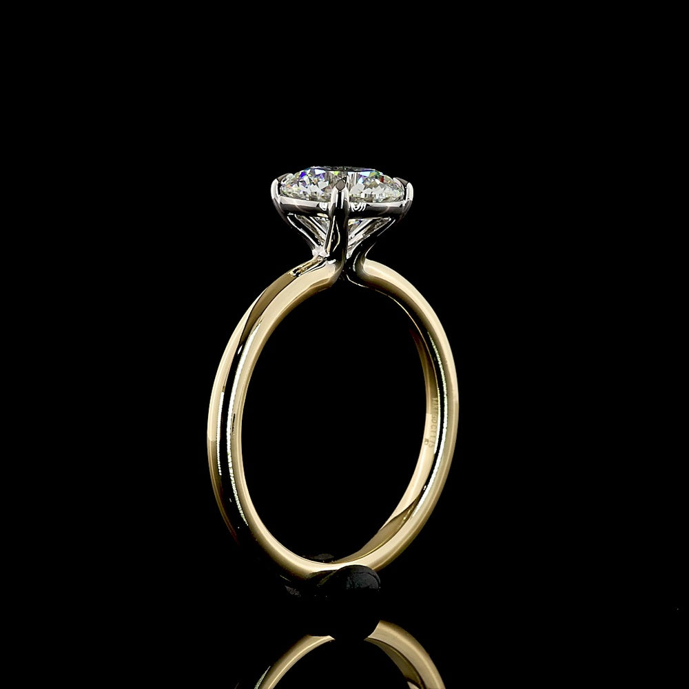 14K Two Tone Solitaire Ring with 1.77 Carat Brilliant Cut Round Lab Diamond - IGI Certified E VVS2 - Covaloro Fine Jewelry