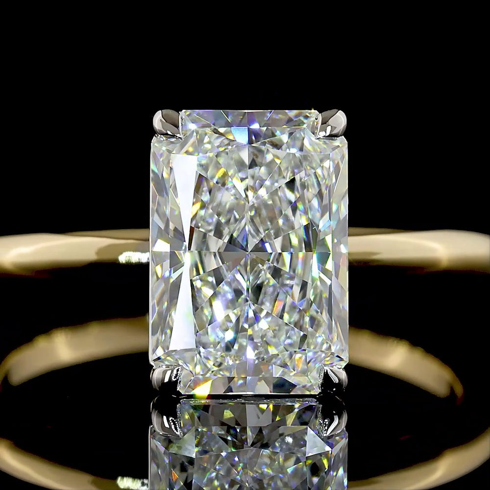 14K Two Tone Solitaire Ring with 2.63 Carat Radiant Cut E VS1 Lab Diamond - IGI Certified North-South Prong Setting - Covaloro Fine Jewelry