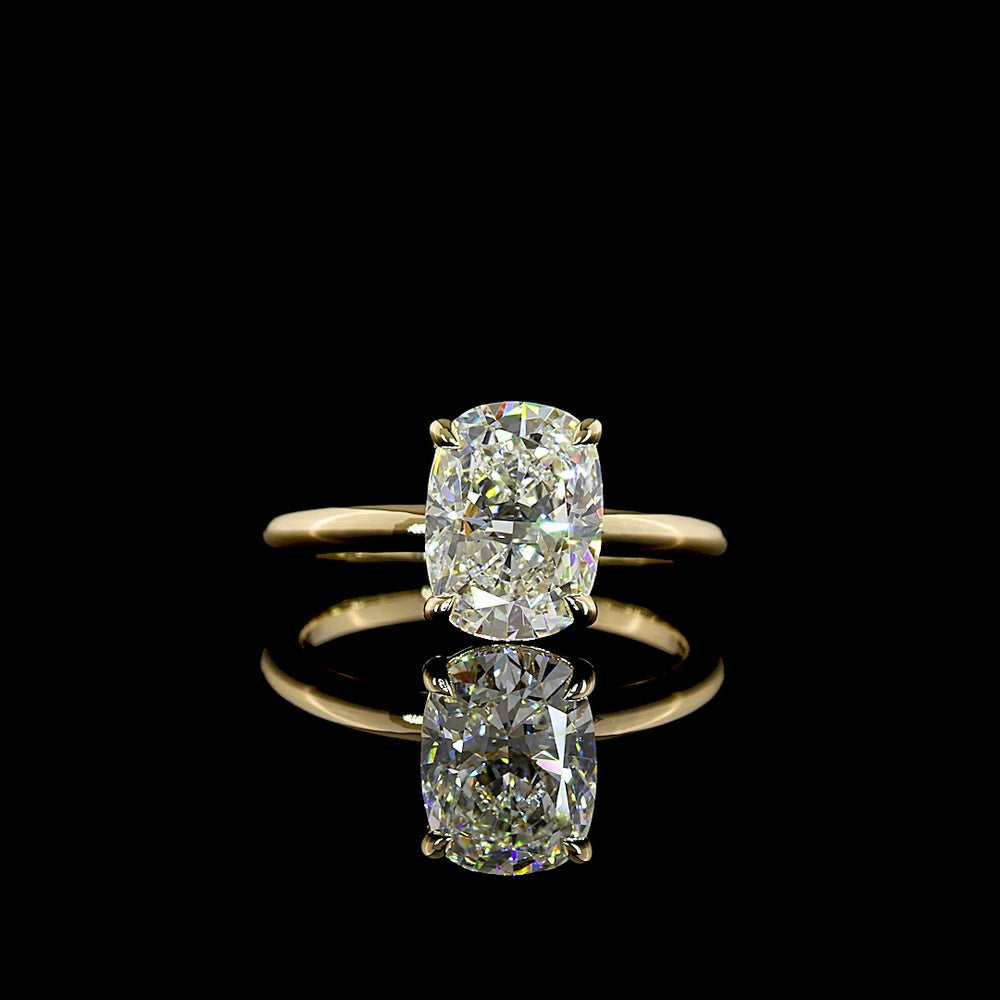 14K Two Tone Solitaire Ring with 2.67 Carat Cushion Brilliant Lab Diamond - D VVS2 IGI Certified - Covaloro Fine Jewelry