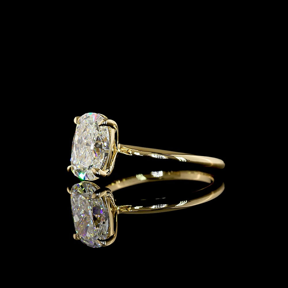 14K Two Tone Solitaire Ring with 2.67 Carat Cushion Brilliant Lab Diamond - D VVS2 IGI Certified - Covaloro Fine Jewelry