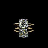 14K Two Tone Solitaire Ring with 3.04 Carat Square Cushion Brilliant Cut Lab Diamond - E VVS2 IGI Certified - Covaloro Fine Jewelry