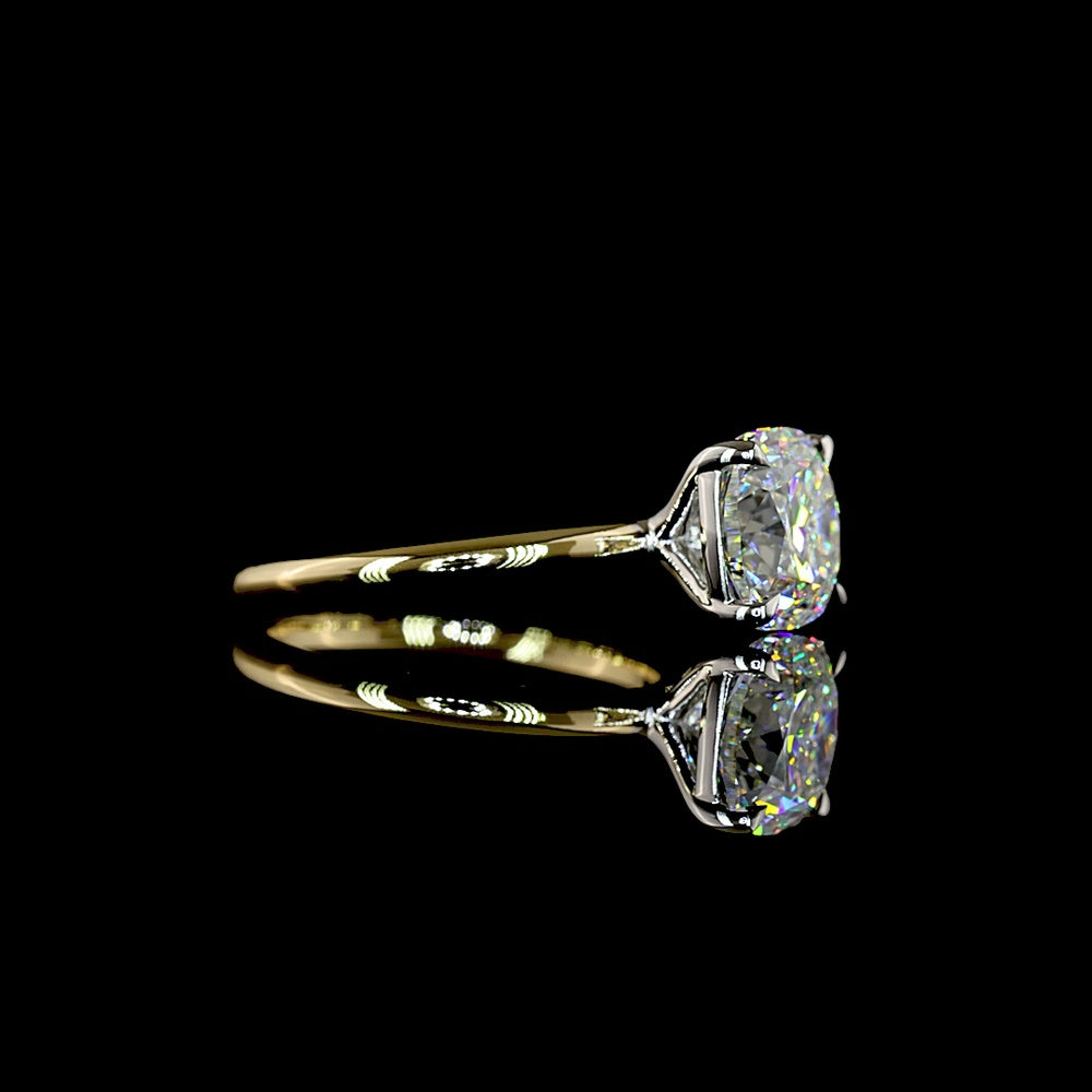 14K Two Tone Solitaire Ring with 3.04 Carat Square Cushion Brilliant Cut Lab Diamond - E VVS2 IGI Certified - Covaloro Fine Jewelry