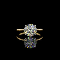 14K Two Tone Solitaire Ring with 3.05 Carat Round Brilliant Lab Diamond - E-F Color, VVS2 Clarity, IGI Certified - Covaloro Fine Jewelry