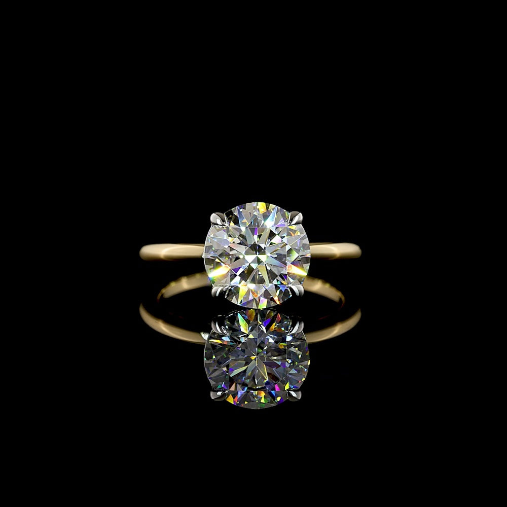 14K Two Tone Solitaire Ring with 3.05 Carat Round Brilliant Lab Diamond - E-F Color, VVS2 Clarity, IGI Certified - Covaloro Fine Jewelry