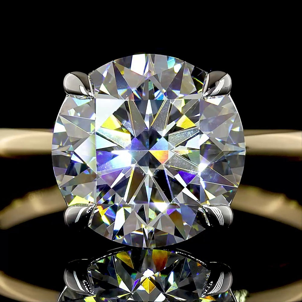 14K Two Tone Solitaire Ring with 3.05 Carat Round Brilliant Lab Diamond - E-F Color, VVS2 Clarity, IGI Certified - Covaloro Fine Jewelry