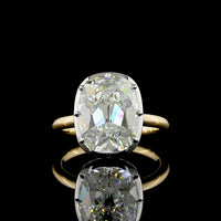 14K Two Tone Solitaire Ring with 5.34 Carat Antique Cushion Cut Lab Diamond (E-VVS2, IGI Certified) - North-South Bezel & Prong Setting - Covaloro Fine Jewelry