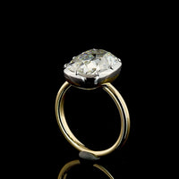 14K Two Tone Solitaire Ring with 5.34 Carat Antique Cushion Cut Lab Diamond (E-VVS2, IGI Certified) - North-South Bezel & Prong Setting - Covaloro Fine Jewelry