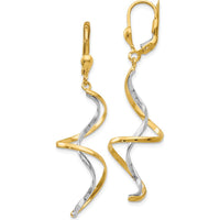 14K Two-Tone Spiral Dangle Earrings with Leverback Closure - Polished Finish by Oro Pregiato
