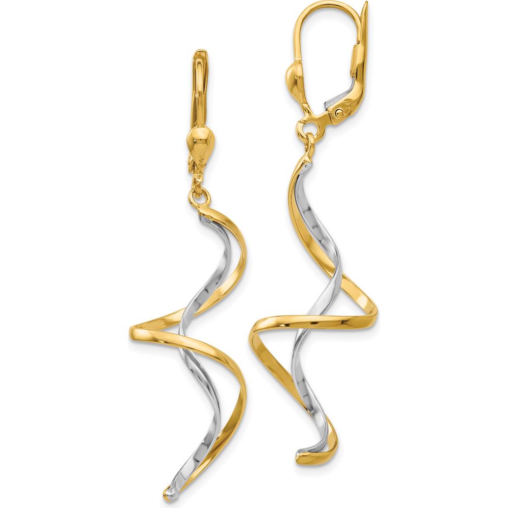 14K Two-Tone Spiral Dangle Earrings with Leverback Closure - Polished Finish by Oro Pregiato