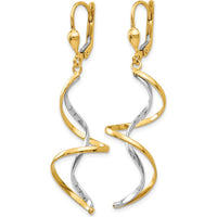 14K Two-Tone Spiral Dangle Earrings with Leverback Closure - Polished Finish by Oro Pregiato