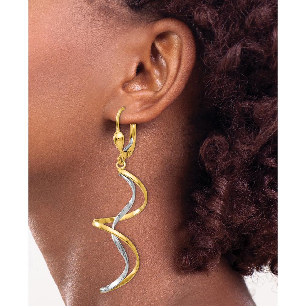 14K Two-Tone Spiral Dangle Earrings with Leverback Closure - Polished Finish by Oro Pregiato