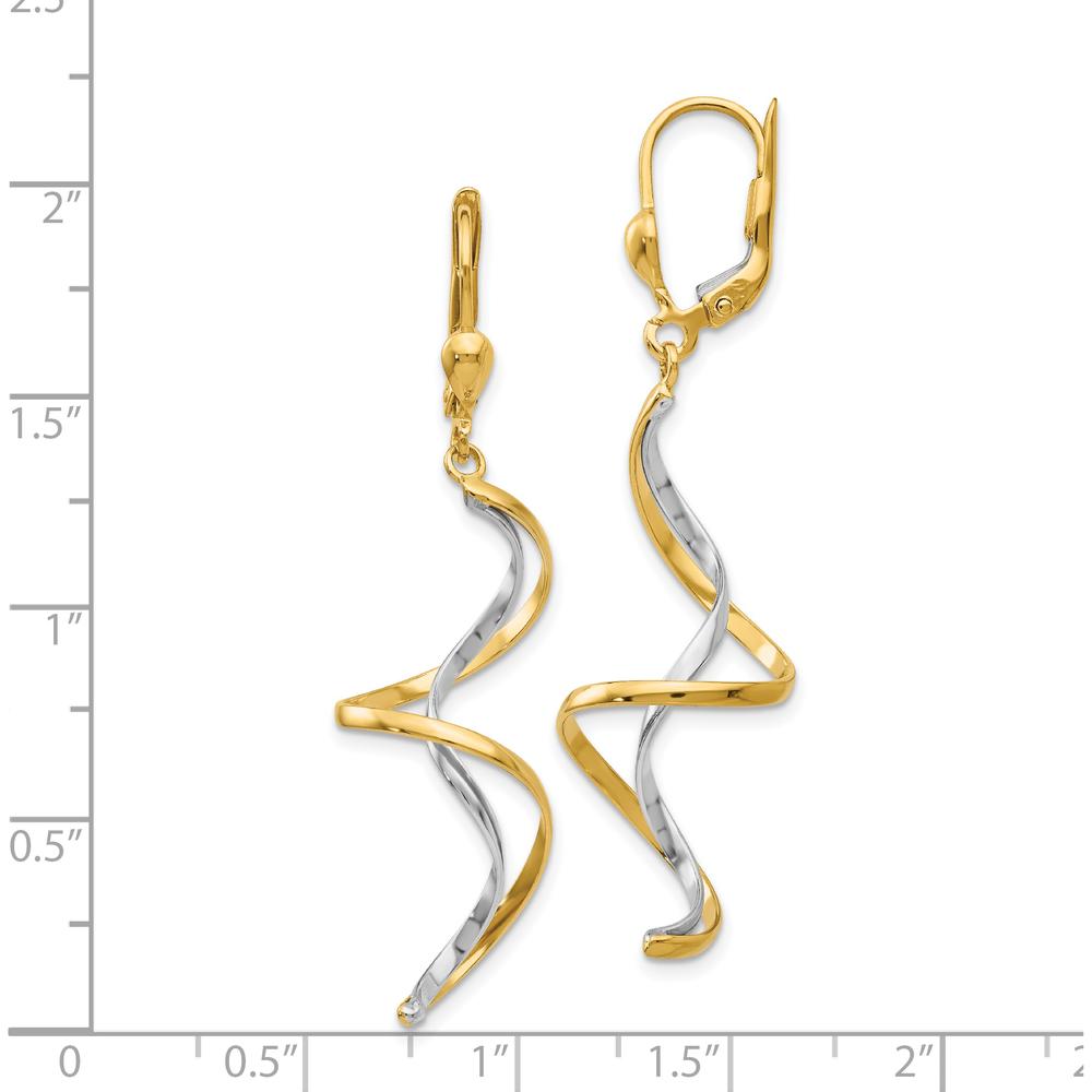 14K Two-Tone Spiral Dangle Earrings with Leverback Closure - Polished Finish by Oro Pregiato
