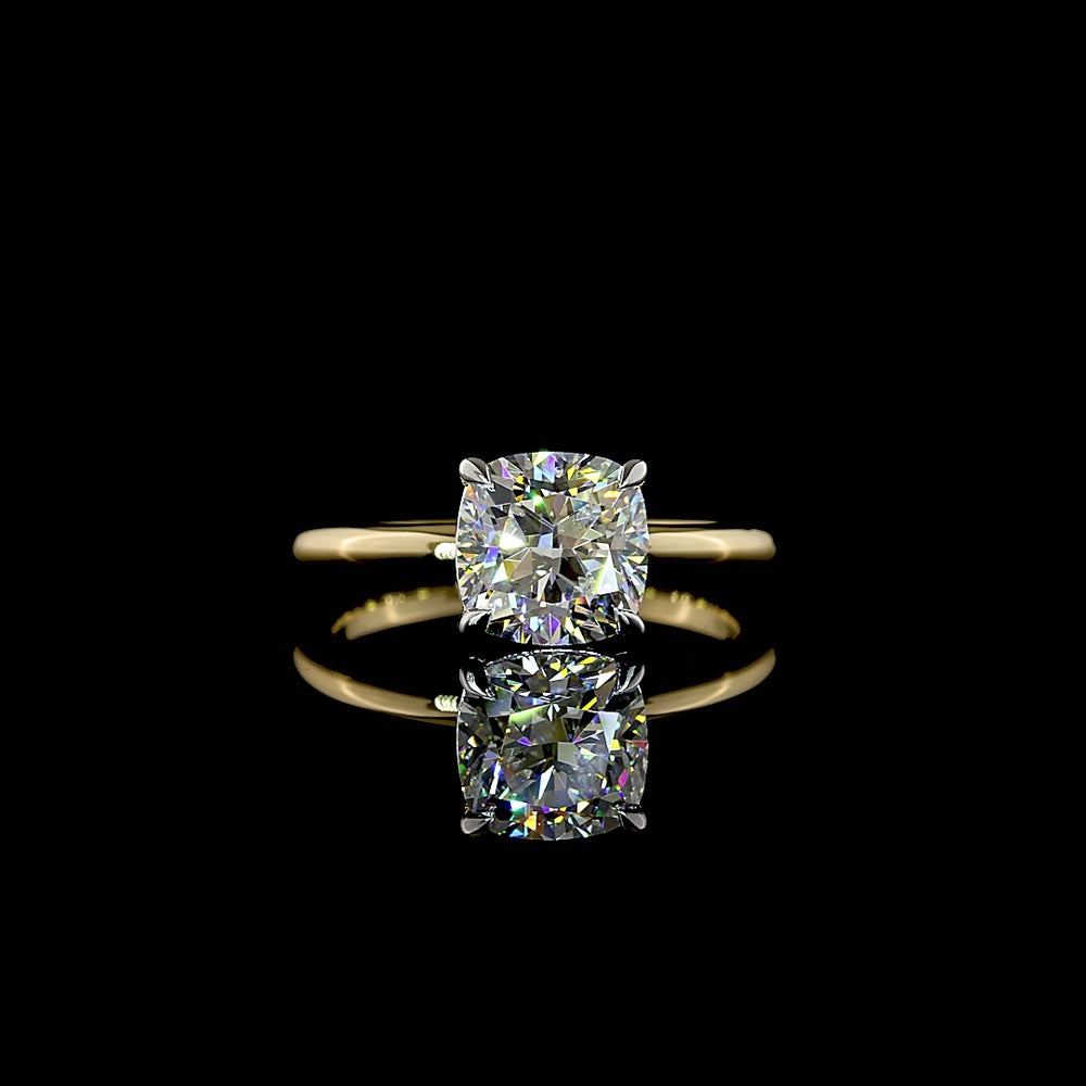 14K Two Tone Square Cushion Brilliant Cut Lab Diamond Solitaire Ring - 2.09 Carat E-F VVS2 IGI Certified - Covaloro Fine Jewelry