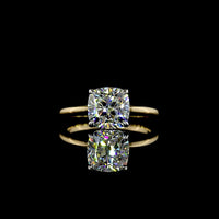 14K Two Tone Square Cushion Brilliant Cut Solitaire Ring with 2.61 Carat Lab Diamond - E Color VS1 Clarity IGI Certified - Covaloro Fine Jewelry