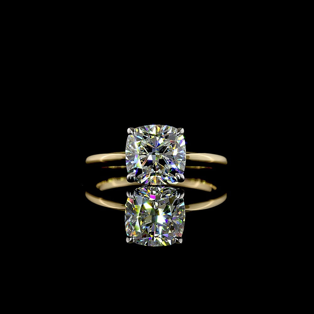 14K Two Tone Square Cushion Brilliant Cut Solitaire Ring with 2.61 Carat Lab Diamond - E Color VS1 Clarity IGI Certified - Covaloro Fine Jewelry