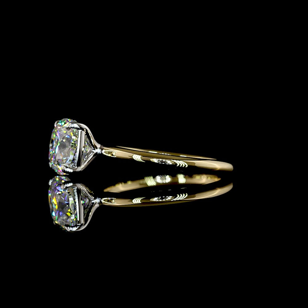 14K Two Tone Square Cushion Brilliant Cut Solitaire Ring with 2.61 Carat Lab Diamond - E Color VS1 Clarity IGI Certified - Covaloro Fine Jewelry