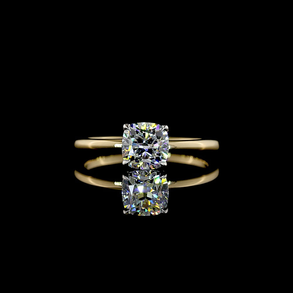 14K Two Tone Square Cushion Brilliant Cut Solitaire Ring with Lab Grown Diamond - 1.06 Carat Total Diamond Weight, IGI Certified E VVS2 - Covaloro Fine Jewelry