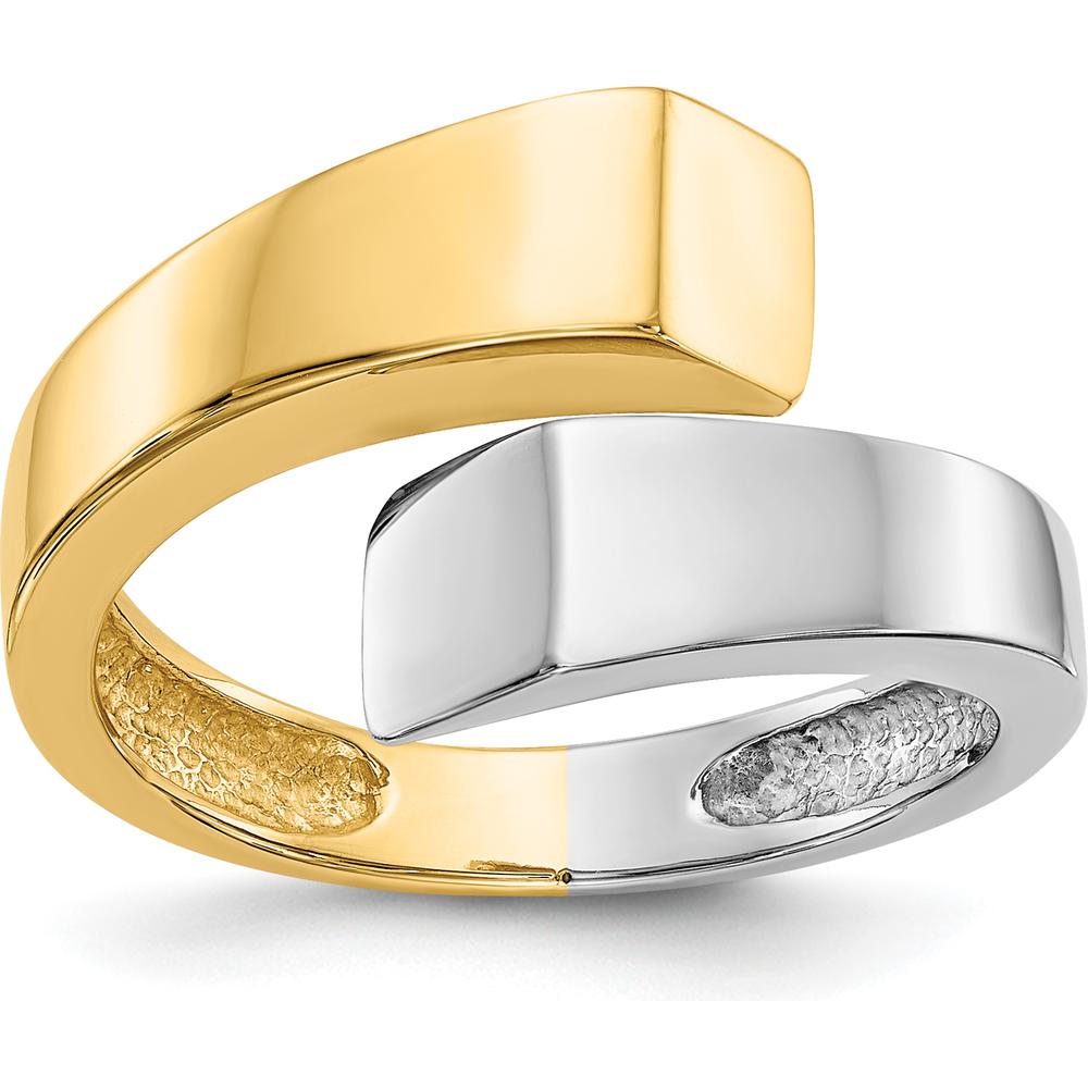 14K Two-Tone Square Overlapping Ring with Rhodium-Plated Finish by Oro Pregiato