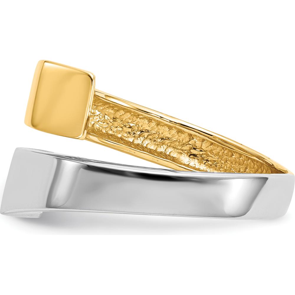14K Two-Tone Square Overlapping Ring with Rhodium-Plated Finish by Oro Pregiato