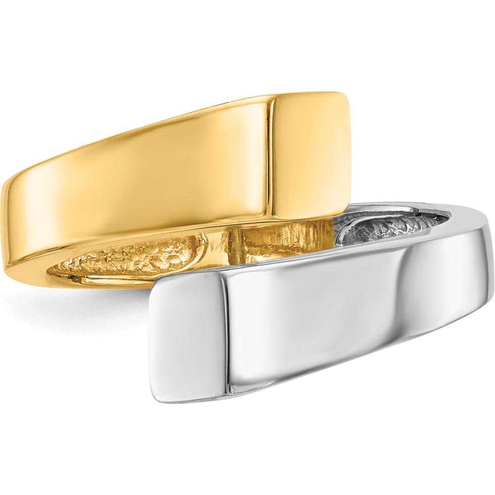 14K Two-Tone Square Overlapping Ring with Rhodium-Plated Finish by Oro Pregiato