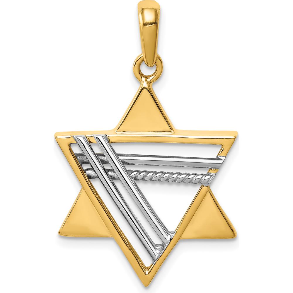 14K Two-Tone Star of David Pendant - 34mm Length, 21mm Width by Oro Pregiato