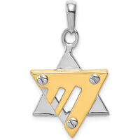14K Two-Tone Star of David Pendant with Open-Back Profile - 31mm Length, 18mm Width by Oro Pregiato