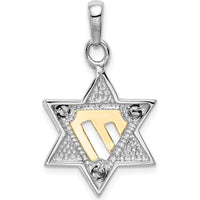 14K Two-Tone Star of David Pendant with Open-Back Profile - 31mm Length, 18mm Width by Oro Pregiato