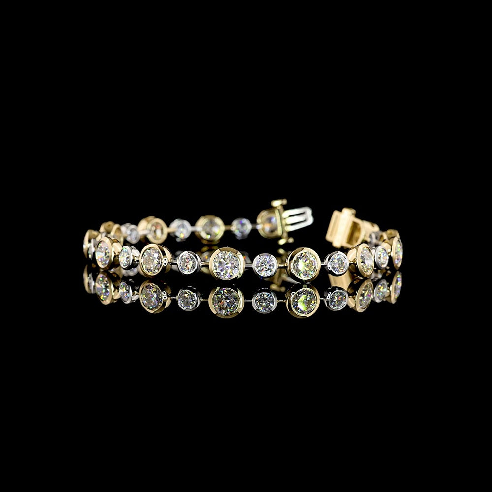 14K Two Tone Station Bracelet with Bezel Set Round Lab Diamonds - 10.84 Carats Total Diamond Weight - Covaloro Fine Jewelry
