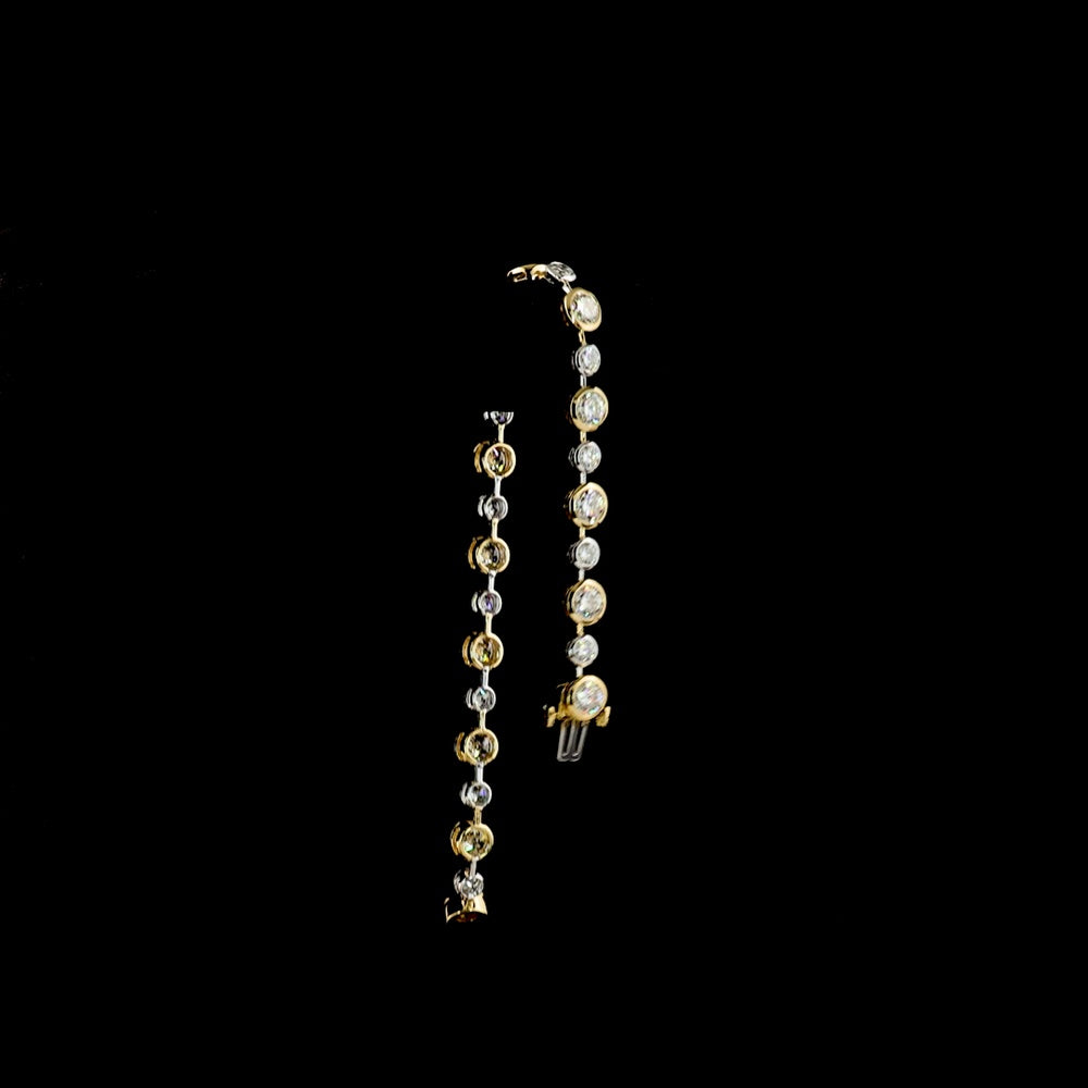 14K Two Tone Station Bracelet with Bezel Set Round Lab Diamonds - 10.84 Carats Total Diamond Weight - Covaloro Fine Jewelry