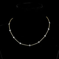 14K Two Tone Station Necklace with 9 Round Brilliant Cut Lab Diamonds and Black Rhodium Accents - 1.85 Carat Total Diamond Weight - Covaloro Fine Jewelry