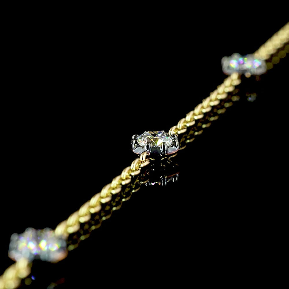 14K Two Tone Station Necklace with 9 Round Brilliant Cut Lab Diamonds and Black Rhodium Accents - 1.85 Carat Total Diamond Weight - Covaloro Fine Jewelry