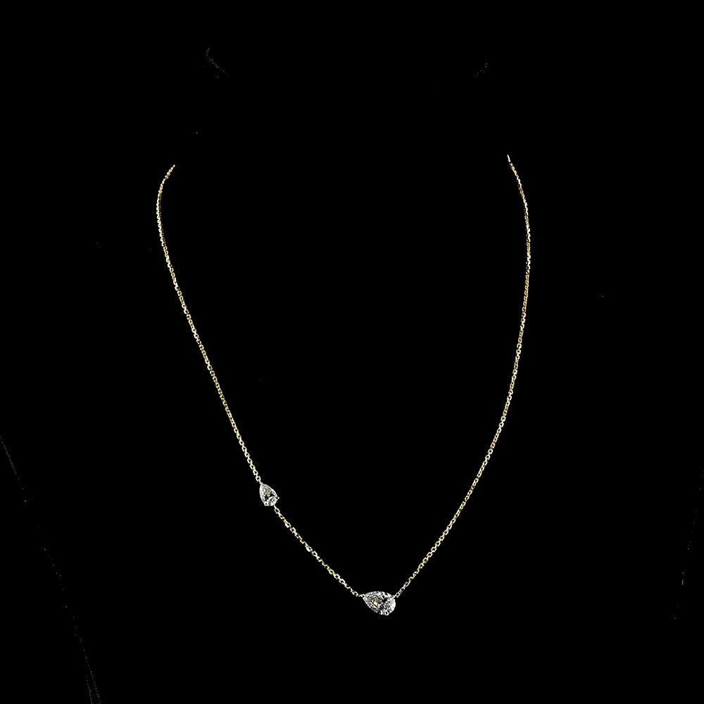 14K Two Tone Station Necklace with East-West Pear Cut Lab Diamonds - 1.39 Carats Total Diamond Weight - Covaloro Fine Jewelry