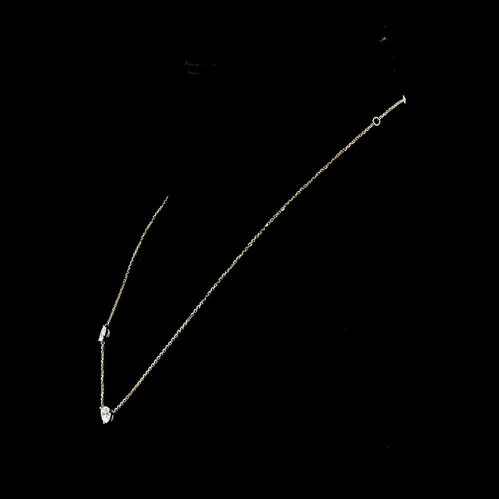 14K Two Tone Station Necklace with East-West Pear Cut Lab Diamonds - 1.39 Carats Total Diamond Weight - Covaloro Fine Jewelry